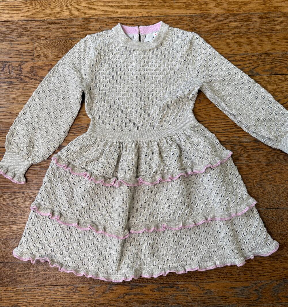 Mini Boden Girls' Sparkly Knit Tiered Dress Size 4-5
